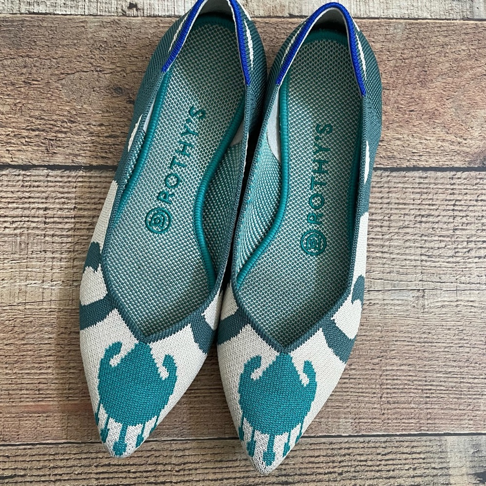 Rothys The Point Moroccan Teal Green Pointed Toe Flat Shoes Size 7.5